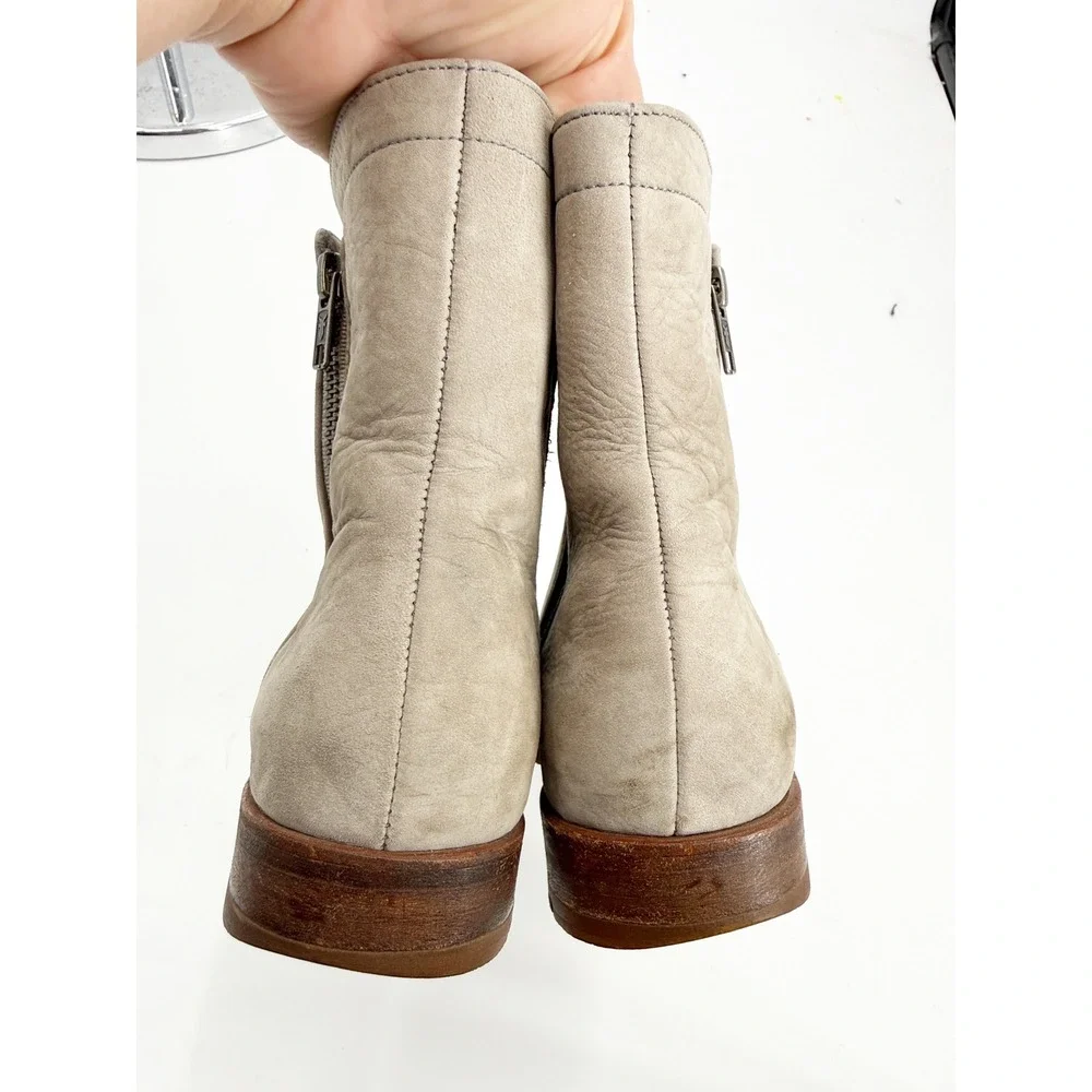 Frye Natalie Double Zip Grey Leather Ankle Boots Womens 7.5 B